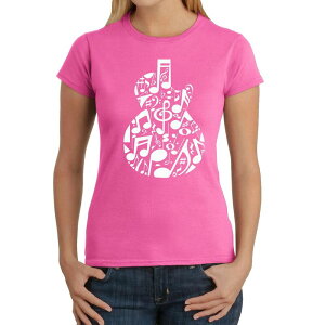 �G���G�[�|�b�v�A�[�g ���f�B�[�X �g�b�v�X T�V���c LA Pop Art Music Notes Guitar - Women's Word Art-Shirt Pink �s���N