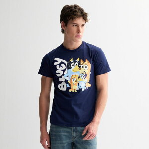 �A�j���L�����N�^�[ ���f�B�[�X �g�b�v�X T�V���c �O���t�B�b�N Licensed Character Men's Bluey & Friends Family Portrait Short Sleeve Graphic Tee Navy �l�C�r�[