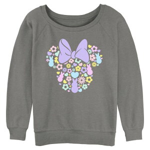 �y���������z �A�j���L�����N�^�[ ���f�B�[�X T�V���c �g�b�v�X Juniors' Disney�fs Minnie Mouse Easter Long Sleeve Slouchy Terry Graphic Pullover Gray Heather
