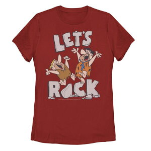 �A�j���L�����N�^�[ ���f�B�[�X �g�b�v�X T�V���c Licensed Character Juniors' The Flintstones Fred & Barney Let's Rock Tee Red ���b�h