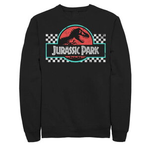 �A�j���L�����N�^�[ ���f�B�[�X �g�b�v�X T�V���c �X�E�F�b�g ���S Licensed Character Men's Jurassic Park Retro Colors Checkered Logo Sweatshirt Black �u���b�N