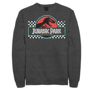 �A�j���L�����N�^�[ ���f�B�[�X �g�b�v�X T�V���c �X�E�F�b�g ���S Licensed Character Men's Jurassic Park Retro Colors Checkered Logo Sweatshirt Charcoal Heather �`���R�[��