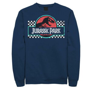 �A�j���L�����N�^�[ ���f�B�[�X �g�b�v�X T�V���c �X�E�F�b�g ���S Licensed Character Men's Jurassic Park Retro Colors Checkered Logo Sweatshirt Navy �l�C�r�[