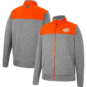 �R���V�A�� ���f�B�[�X �A�E�^�[ �W���P�b�g�E�u���]�� Men's Colosseum Gray/Orange Oklahoma State Cowboys Putter Herringbone Full-Zip Jacket Oks Grey �O���[