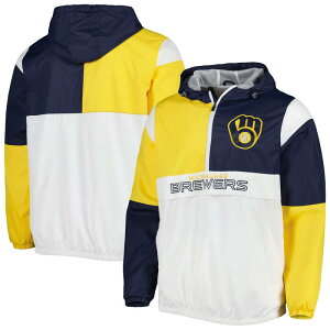 G-III ���f�B�[�X �A�E�^�[ �W���P�b�g�E�u���]�� �p�[�J�[ Men's G-III Sports by Carl Banks Navy/Gold Milwaukee Brewers Fair Catchalf-Zip Hoodie Brw Navy �l�C�r�[