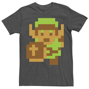 �A�j���L�����N�^�[ ���f�B�[�X �g�b�v�X T�V���c Licensed Character Men's Nintendo Legend of Zelda Pixelated Link Portraitee Charcoal Heather �`���R�[��