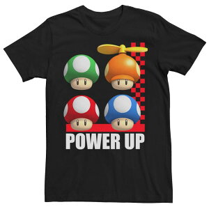 �A�j���L�����N�^�[ ���f�B�[�X �g�b�v�X T�V���c ���S �O���t�B�b�N Licensed Character Men's Nintendo Super Mario Power Up Mushrooms Grid Logo Graphic Tee Black �u���b�N