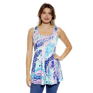 24 �Z�u���R���t�H�[�g ���f�B�[�X �g�b�v�X T�V���c Women's 24Seven Comfort Apparel Abstract Scoop Neck Tunic Tank Top Blue Multi �u���[