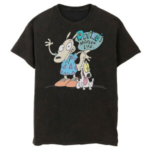 �A�j���L�����N�^�[ ���f�B�[�X �g�b�v�X T�V���c �O���t�B�b�N Licensed Character Men's Nickelodeon Rocko's Modern Life Mineral Wash Graphic Tee Black �u���b�N