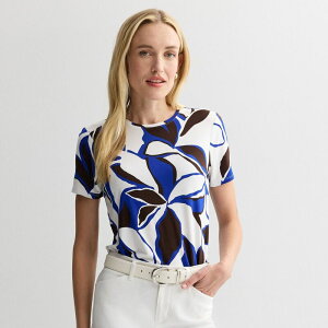 �i�C���E�F�X�g ���f�B�[�X �g�b�v�X T�V���c �N���[�l�b�N Women's Nine West Essential Crewneck Tee Blue Leafy Tropics �u���[