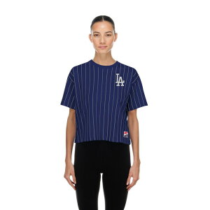 �j���[�G�� ���f�B�[�X �g�b�v�X T�V���c ���b�V�� Women's New Era Royalos Angeles Dodgers Throwback Meshback Pinstripe Boxy T-Shirt Lad Blue �u���[