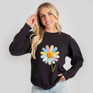 Simply Sage Market ���f�B�[�X �g�b�v�X T�V���c �p�b�`���[�N �X�E�F�b�g Simply Sage Market Daisy Faux Patchwork - Women's Lightweight Garment Dyed Sweatshirt Black �u���b�N