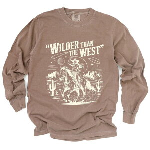 Simply Sage Market ���f�B�[�X �g�b�v�X T�V���c �O���t�B�b�N Simply Sage Market Wilder Than The West Cowgirl - Women's Garment Dyed Long Sleeve Graphic T-Shirt Espresso
