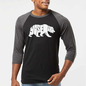�G���G�[�|�b�v�A�[�g ���f�B�[�X �g�b�v�X T�V���c LA Pop Art Yosemite Bear - Men's Raglan Baseball Word Art-Shirt Black Grey �u���b�N