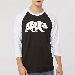 �G���G�[�|�b�v�A�[�g ���f�B�[�X �g�b�v�X T�V���c LA Pop Art Yosemite Bear - Men's Raglan Baseball Word Art-Shirt Black White �z���C�g