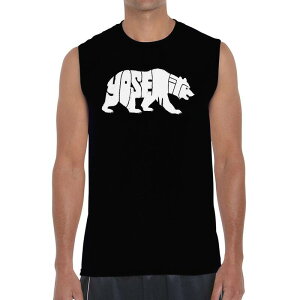 �G���G�[�|�b�v�A�[�g ���f�B�[�X �g�b�v�X T�V���c �m�[�X���[�u LA Pop Art Yosemite Bear - Men's Word Art Sleeveless T-Shirt Black �u���b�N