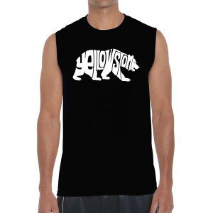 �G���G�[�|�b�v�A�[�g ���f�B�[�X �g�b�v�X T�V���c �m�[�X���[�u LA Pop Art Yellowstone Bear - Men's Word Art Sleeveless T-Shirt Black �u���b�N