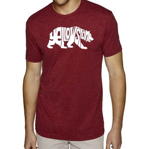 �G���G�[�|�b�v�A�[�g ���f�B�[�X �g�b�v�X T�V���c LA Pop Art Yellowstone Bear - Men's Premium Blend Word Art-Shirt Burgundy �o�[�K���f�B