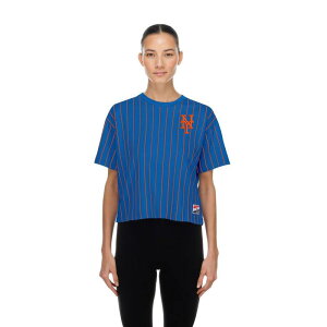 �j���[�G�� ���f�B�[�X �g�b�v�X T�V���c ���b�V�� Women's New Era Royal New York Mets Throwback Meshback Pinstripe Boxy T-Shirt Met Blue �u���[