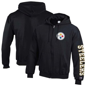 �`�����s�I�� ���f�B�[�X �g�b�v�X T�V���c �t���[�X �p�[�J�[ Men's Champion Black Pittsburgh Steelers Powerblend Fleece Full-Zip Hoodie Stl Black �u���b�N