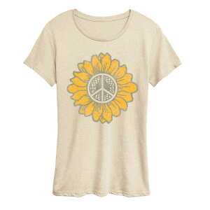 �A�j���L�����N�^�[ ���f�B�[�X �g�b�v�X T�V���c �O���t�B�b�N Licensed Character Women's Peace Sign & Sunflower Graphic Tee Beige �x�[�W��