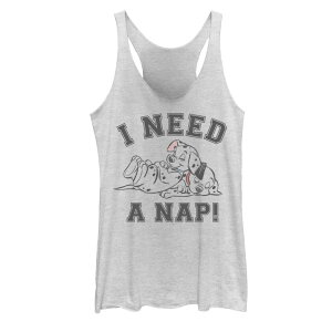 �f�B�Y�j�[ ���f�B�[�X �g�b�v�X T�V���c �O���t�B�b�N Disney's 101 Dalmatians Cruella De Vil Juniors' Sleeping Puppies I Need A Nap Graphic Tank Top White Heather �z���C�g