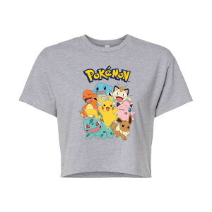 �A�j���L�����N�^�[ ���f�B�[�X �g�b�v�X T�V���c �N���b�v�h �O���t�B�b�N Licensed Character Juniors' Pokmon Group Shot Characters Cropped Graphic Tee Gray �O���[