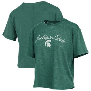 �v���X�{�b�N�X ���f�B�[�X �g�b�v�X T�V���c ���B���e�[�W ���S Women's Pressbox Green Michigan State Spartans Vintage Waist Length Script Over Logo T-Shirt Msu Green �O���[��