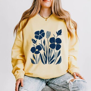 Simply Sage Market ���f�B�[�X �g�b�v�X T�V���c �X�E�F�b�g Simply Sage Market Navy Daisies - Women's Lightweight Garment Dyed Sweatshirt Butter �l�C�r�[