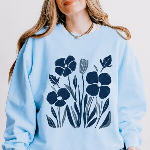 Simply Sage Market ���f�B�[�X �g�b�v�X T�V���c �X�E�F�b�g Simply Sage Market Navy Daisies - Women's Lightweight Garment Dyed Sweatshirt Hydrangea �l�C�r�[