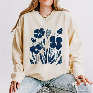 Simply Sage Market ���f�B�[�X �g�b�v�X T�V���c �X�E�F�b�g Simply Sage Market Navy Daisies - Women's Lightweight Garment Dyed Sweatshirt Ivory �A�C�{���[