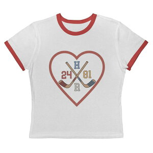 �A���u�����f�b�h ���f�B�[�X �g�b�v�X T�V���c �O���t�B�b�N Unbranded Juniors' Hockey Players 24 And 81 Heart Graphic Ringer Baby Tee White Pink �z���C�g