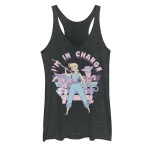 �f�B�Y�j�[ �s�N�T�[ ���f�B�[�X �g�b�v�X T�V���c Disney / Pixar's Toy Story Juniors' Little Bo Peep I'm In Charge Tank Top Black Heather �u���b�N