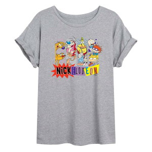 �A�j���L�����N�^�[ ���f�B�[�X �g�b�v�X T�V���c ���S �O���t�B�b�N Licensed Character Juniors' Nickelodeon Logo & 90's Characters Oversized Graphic Tee Gray �O���[