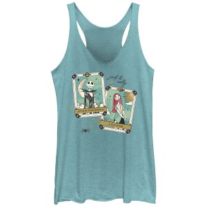 �f�B�Y�j�[ ���f�B�[�X �g�b�v�X T�V���c Disney's The Nightmare Before Christmas Jack Skellington And Sally Star Crossed Lovers Juniors' Racerback Tank Top Tahiti Blue �u���[