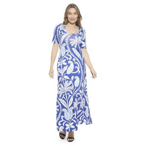 24 �Z�u���R���t�H�[�g ���f�B�[�X �g�b�v�X �����s�[�X A ���C�� �}�L�V Women's 24Seven Comfort Apparel Paisley Scoop Neck Elbow Sleeve A-Line Maxi Dress Blue Multi �u���[