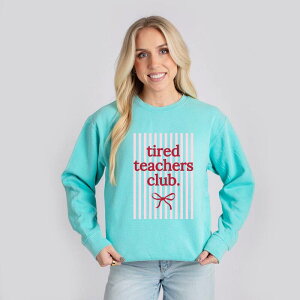 Simply Sage Market ���f�B�[�X �g�b�v�X T�V���c �X�E�F�b�g Simply Sage Market Pink Tired Teachers Club Stripes - Women's Lightweight Garment Dyed Sweatshirt Chalky Mint �~���g