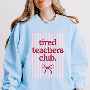 Simply Sage Market ���f�B�[�X �g�b�v�X T�V���c �X�E�F�b�g Simply Sage Market Pink Tired Teachers Club Stripes - Women's Lightweight Garment Dyed Sweatshirt Hydrangea �s���N