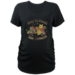 �f�B�Y�j�[ ���f�B�[�X �g�b�v�X T�V���c V�l�b�N �}�^�j�e�B �O���t�B�b�N Disney's Winnie The Pooh Stop to Smell The Flowers Maternity V-Neck Graphic Tee Black �u���b�N
