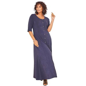 ���A�}���Y ���f�B�[�X �g�b�v�X �����s�[�X �v���X�T�C�Y Roaman's Women's Plusize Button Front Heatheredress Navy Melange �l�C�r�[