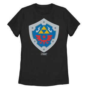 �A�j���L�����N�^�[ ���f�B�[�X �g�b�v�X T�V���c ���S Licensed Character Juniors' Nintendo Legend Of Zelda Link's Awakening Hylian Shield Logo Tee Black �u���b�N