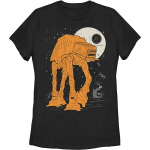 �X�^�[ �E�H�[�Y ���f�B�[�X �g�b�v�X T�V���c �O���t�B�b�N Juniors' Star Wars AT-AT Moon Death Star Halloween Poster Graphic Tee Black �u���b�N