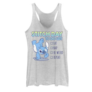 �f�B�Y�j�[ ���f�B�[�X �g�b�v�X T�V���c Disney's Lilo & Stitch 626 Stitch Day To Do List Juniors' Tank Top White Heather �z���C�g