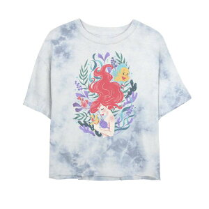 �f�B�Y�j�[ ���f�B�[�X �g�b�v�X T�V���c �O���t�B�b�N Juniors' Disney Princess The Little Mermaid Ariel Flounder And Sebastian Bombard Wash Crop Graphic Tee White Blue �z���C�g