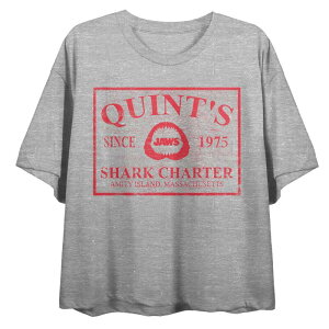 �A�j���L�����N�^�[ ���f�B�[�X �g�b�v�X T�V���c �N���b�v�h �O���t�B�b�N Licensed Character Juniors' Jaws Quints Charter Cropped Graphic Tee Gray �O���[