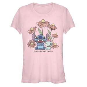 �f�B�Y�j�[ ���f�B�[�X �g�b�v�X T�V���c �O���t�B�b�N Juniors' Disney Lilo & Stitch Scrump Ohana Means Family Chibi Flowers Graphic Tee Light Pink �s���N