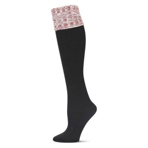 �����C ���f�B�[�X �A���_�[�E�F�A �C�� �t���[�X MeMoi Slub Rib Turn Cuffleece Knee High Socks Black Cabernet �u���b�N