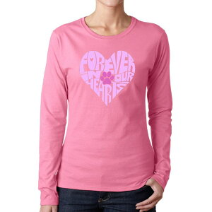 �G���G�[�|�b�v�A�[�g ���f�B�[�X �g�b�v�X T�V���c LA Pop Art Forever In Our Hearts - Women's Word Art Long Sleeve T-shirt Pink �s���N