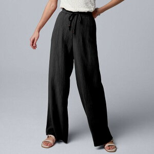���F���E�H�� ���f�B�[�X �{�g���X �J�W���A���p���c ���C�h���b�O �v�` Petite Simply Vera Wang Elastic Waist Wide Leg Pants Black �u���b�N