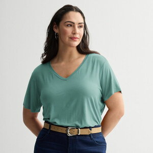 �i�C���E�F�X�g ���f�B�[�X �g�b�v�X T�V���c V�l�b�N �v���X�T�C�Y Plusize Nine West Essential Soft Spun Short Sleeve V-Neck Tee Dusty Pale Blue �u���[
